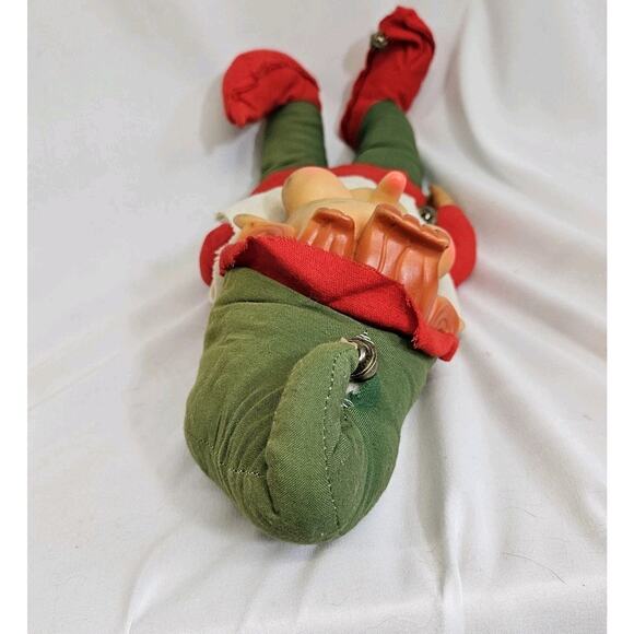 Vintage Rushton Red & Green Christmas Elf Rubber Face 17" Plush Decor - Picture 5 of 12